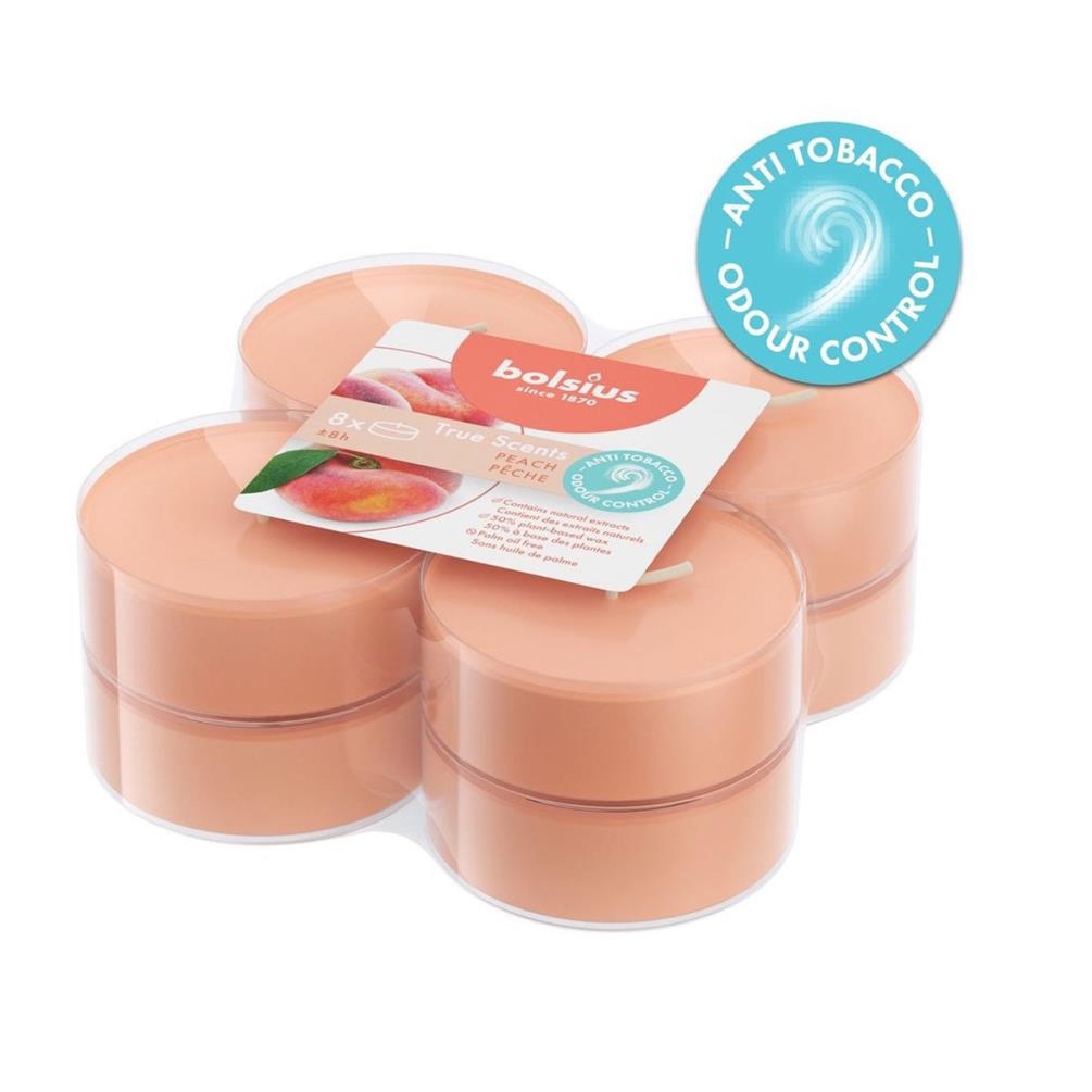 Bolsius Peach Anti Tobacco 8 Hour Maxi Tealights (Pack of 8) Extra Image 1